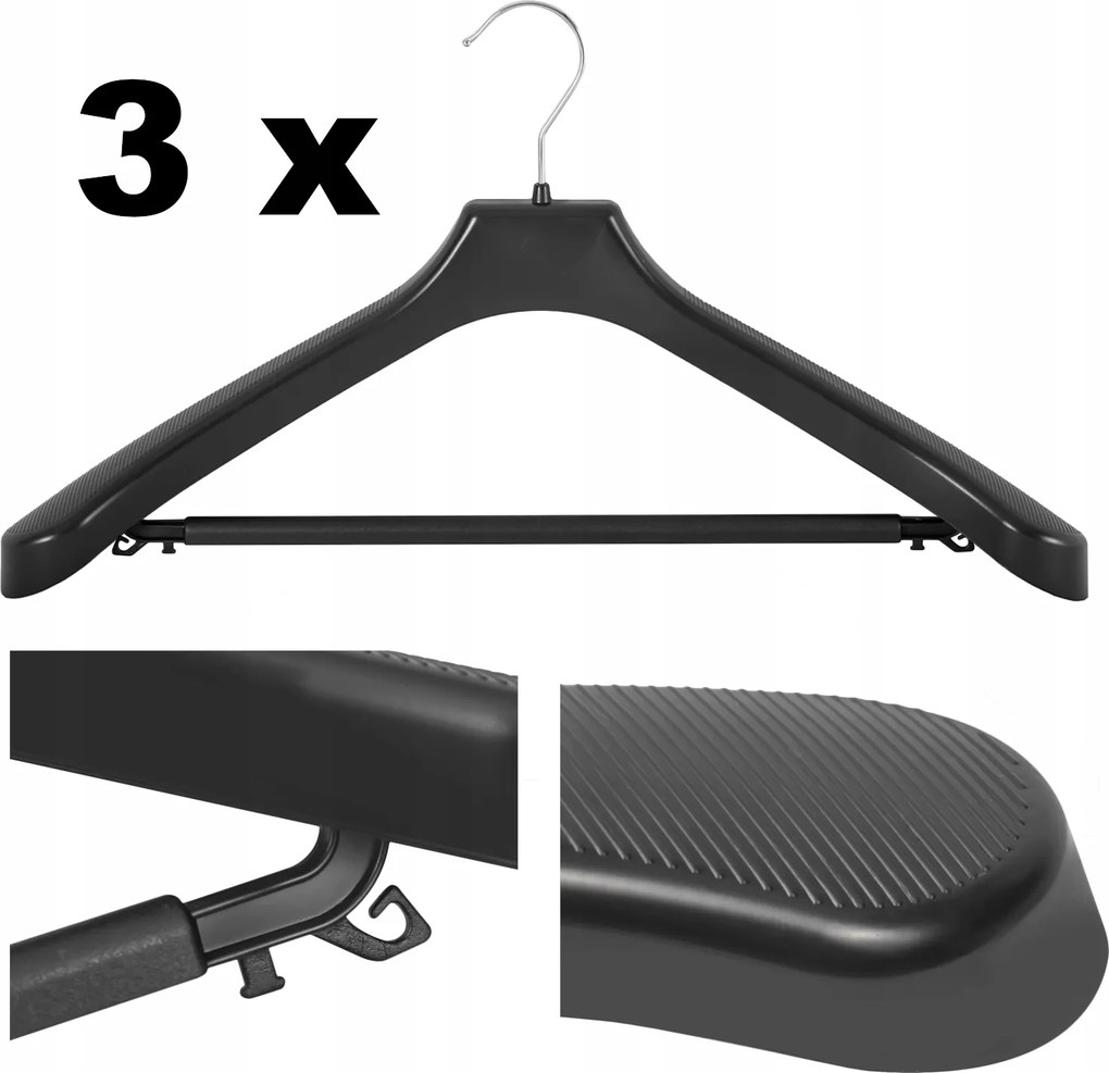3 x Ruhaakasztó Fekete univerzális 50cm