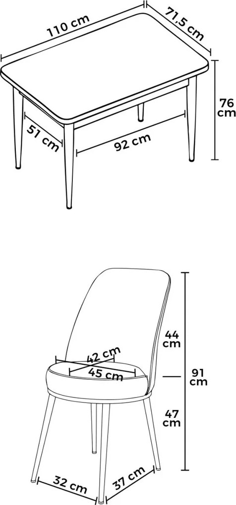 Nil étkezőgarnitúra, fehér-mustársárga, 110 cm