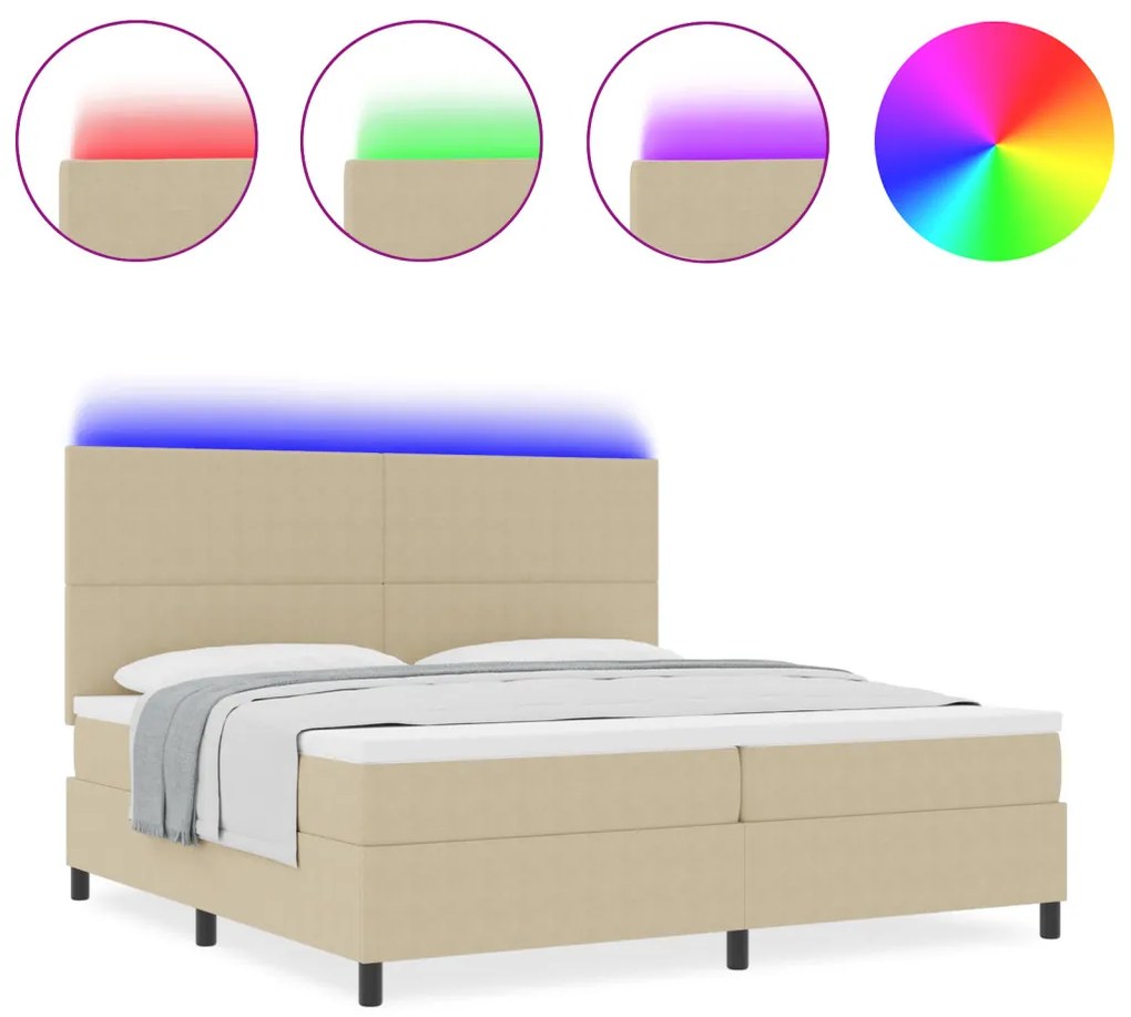 Boxspring Ágy Matraccal és LED Fénnyel Zöld Szürke 200x200 cm Kordbársony
