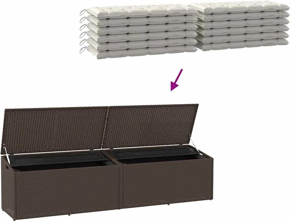 Barna Polyrattan Kerti Tárolóláda 220X50X58 Cm