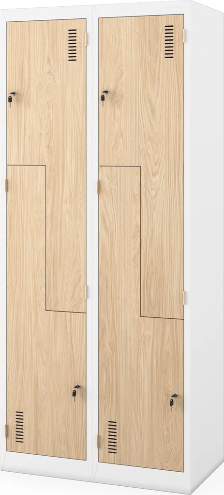 L típusú, négyrekeszes szociális ruhaszekrény, fehér/sonoma tölgy, 800x1850x450 mm: JULIA Eco Design