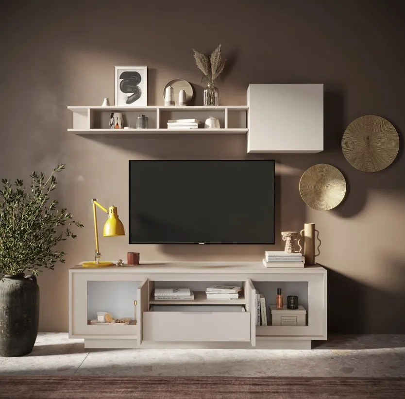 SKY 2.0 TV-szekrény 2 ajtóval és 1 fiókkal, kasmír színű laminált vázzal és előlapokkal