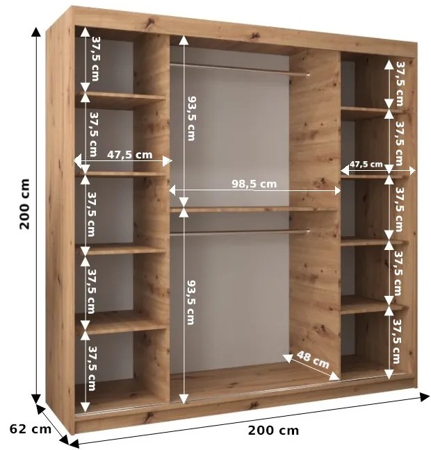 Ruhásszekrény 200 cm Verika 4 200 (fekete + szonoma tölgy). 1064310