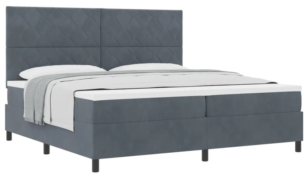 vidaXL Boxrugós ágy matracmal Sötétszürke 200 x 200 cm szövet