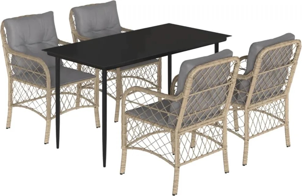 vidaXL 5 részes vegyes bézs polyrattan kerti étkezőgarnitúra párnákkal