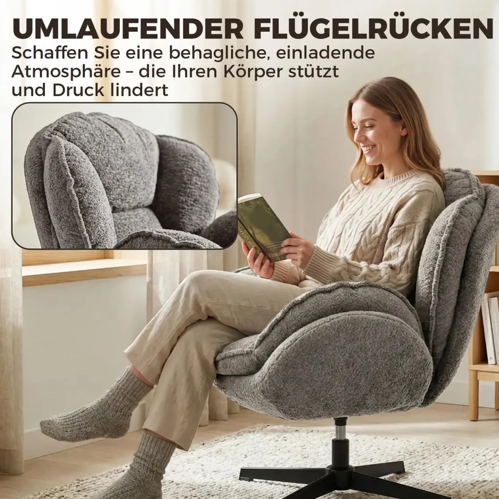 HOMCOM Modern wingback fotel, bársony fotel négycsillagos talppal, S-rugókkal, szürke