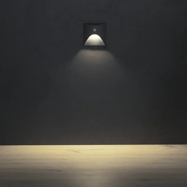 Kanlux 39143 - LED lépcsővilágító lámpatest érzékelővel EXIN 2,5W/230V 4000K IP65 antracit, négyzetes