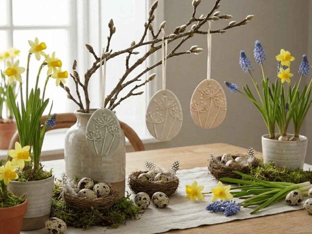 Függő porcelán tojás FLORIS - több színben Termék színe: Krém