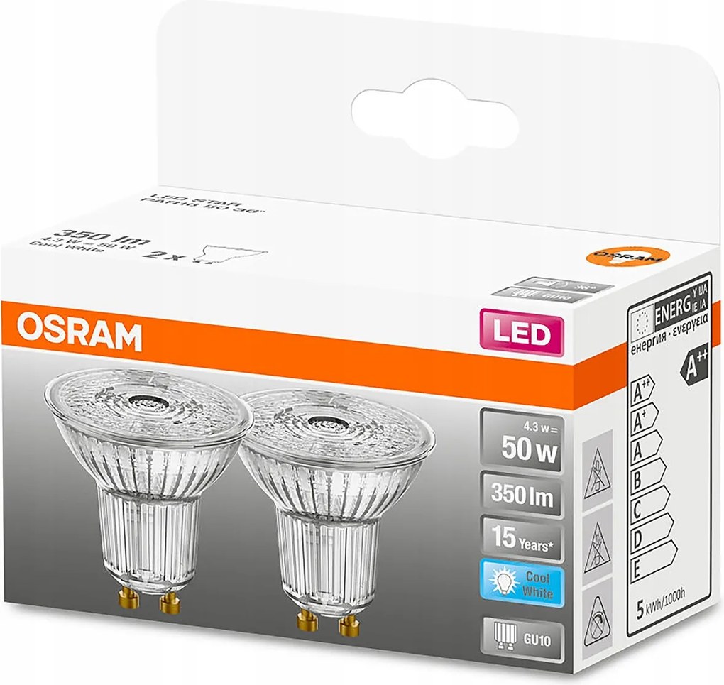 2x Led izzó szett GU10 4,3W 50W 4000K Osram