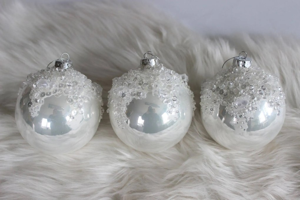 Fehér üveg karácsonyi gömbök LUX 3db 10cm