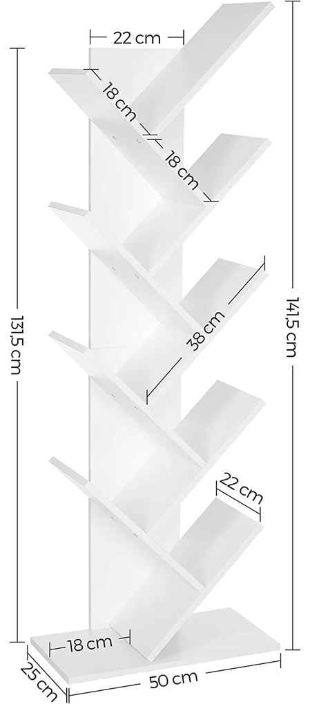 Könyvespolc, padlón álló polcos, 50 x 25 x 141,5 cm Fehér