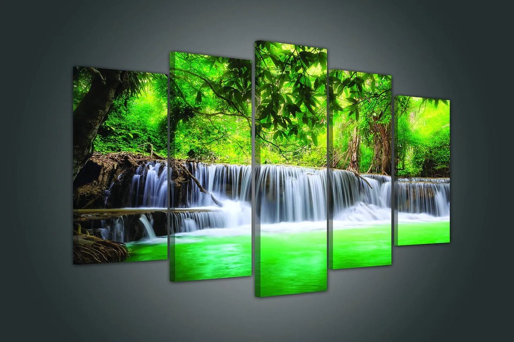 Vászonkép 100x60 Vízesés természet trópusok erdő zöld víz frissesség nyugalom