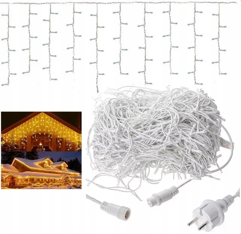 Karácsonyi Fényfüzér Jégcsap Meleg 300LED 12m Fix Flash Kültéri