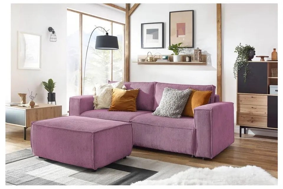 Rózsaszín kordbársony kinyitható kanapé 245 cm Nihad – Bobochic Paris