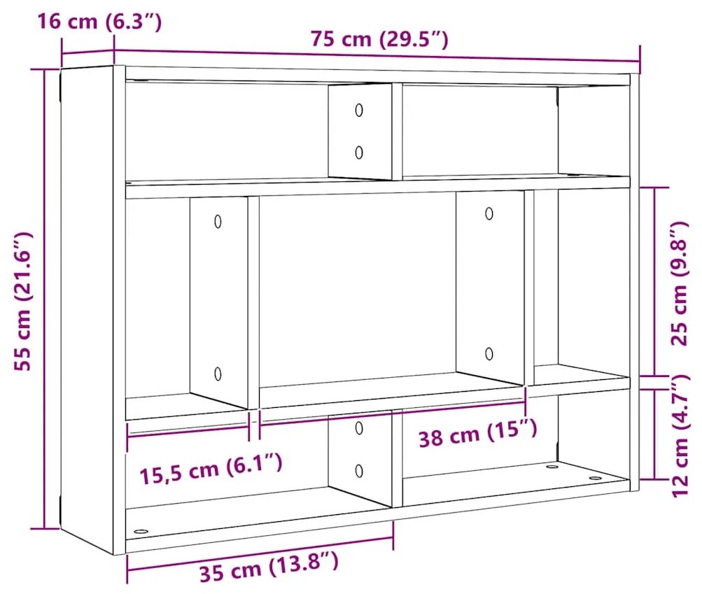 fekete tölgy színű szerelt fa fali polc 75 x 16 x 55 cm