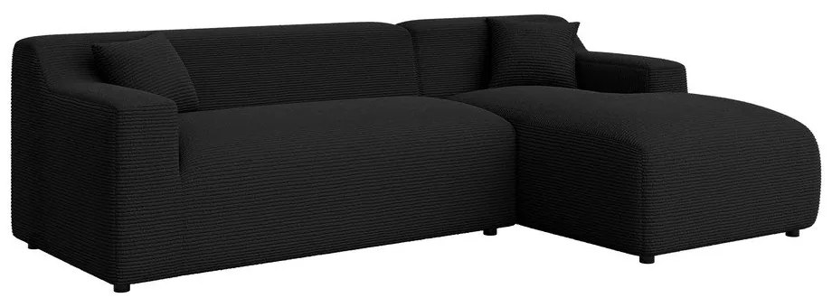 Fekete kordbársony sarokkanapé (jobb oldali-heverő résszel) Martin – Ropez
