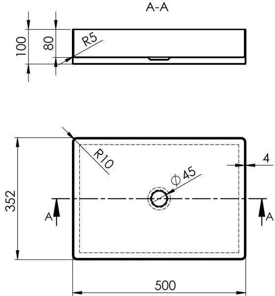 Sapho - AURUM pultba helyezhető mosdó 50x35 cm, szálcsiszolt rozsdamentes acél