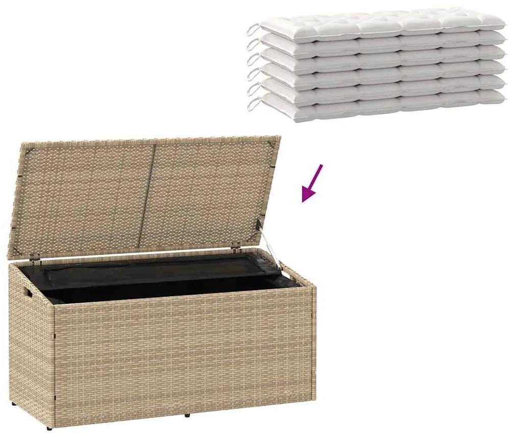 bézs polyrattan kerti tárolóláda 110x50x58 cm