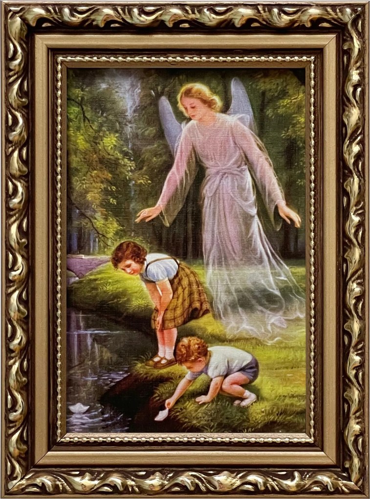 Vászonkép 19x14 Őrangyal Arany Angyal Díszített Fa Keret