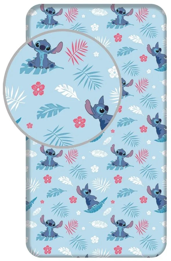 Kék gumis egyszemélyes pamut gyerek lepedő 90x200 cm Lilo & Stitch "Blue" – Jerry Fabrics