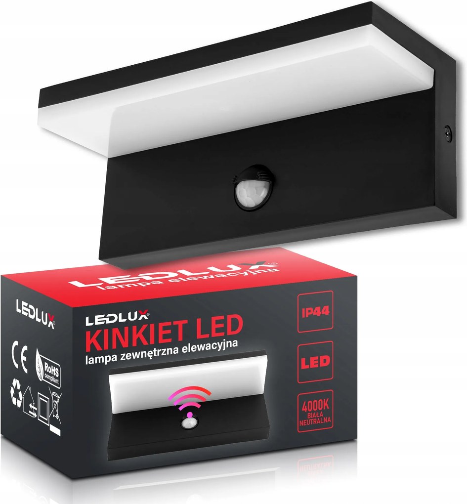 LED-es homlokzati lámpa kültéri kerti fali lámpa 10W fehér semleges Pir