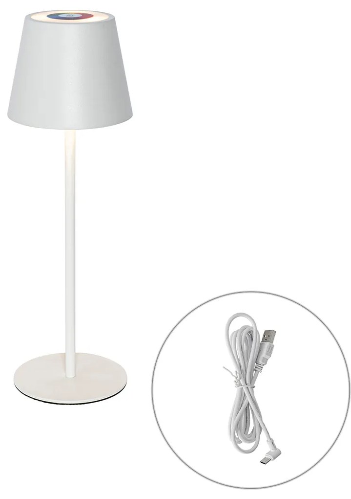 Asztali lámpa fehér, beépített LED-del, dimmerrel és újratölthető RGB IP54 - Murdock