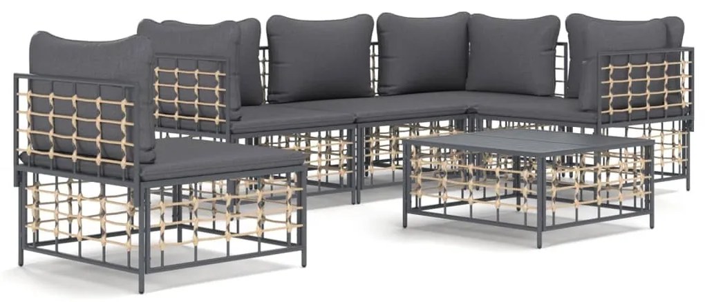 6 részes antracitszürke polyrattan kerti ülőgarnitúra párnákkal