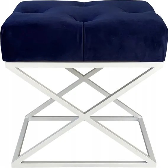 Pad kárpitozott puff fém X sötétkék fehér