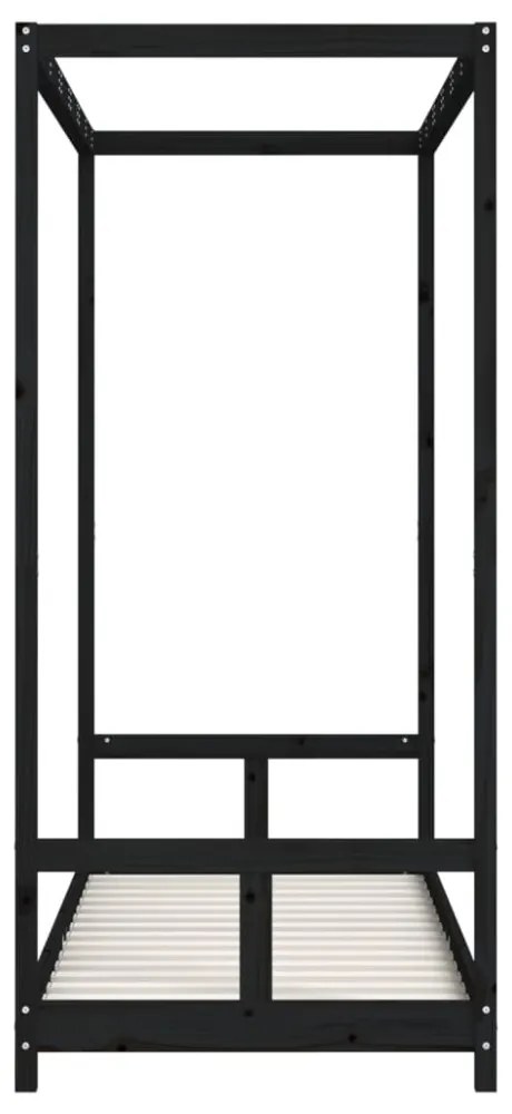 fekete tömör fenyőfa gyerekágykeret 80 x 200 cm