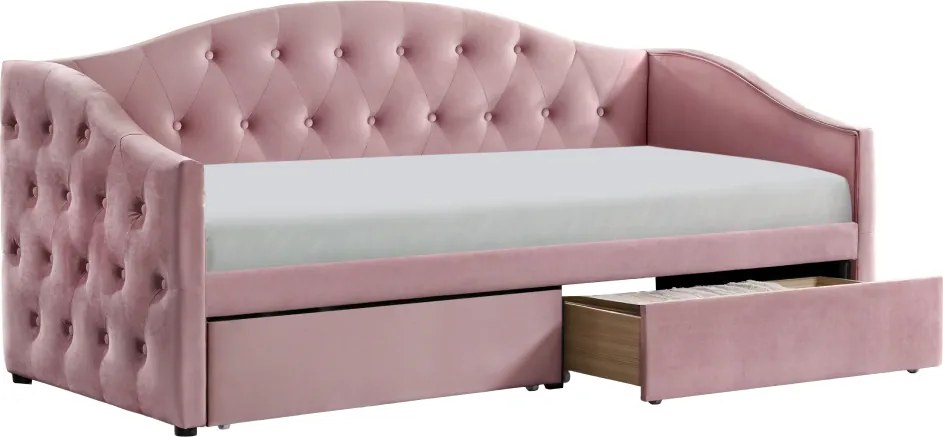 Ágy tárhellyel, 90x200, rózsaszín Velvet szövet, ZASKA