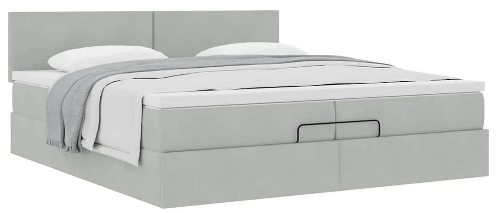 Ottomán ágykeret matraccal világosszürke 200x200 cm bársony