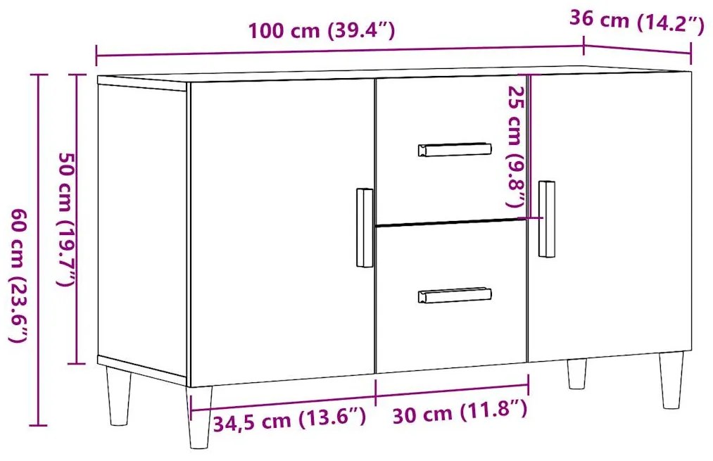 antik fa színű szerelt fa tálalószekrény 100 x 36 x 60 cm