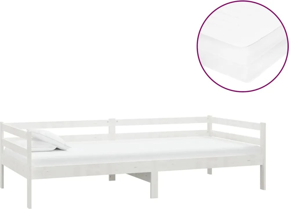 vidaXL fehér tömör fenyőfa dívány matraccal 90 x 200 cm
