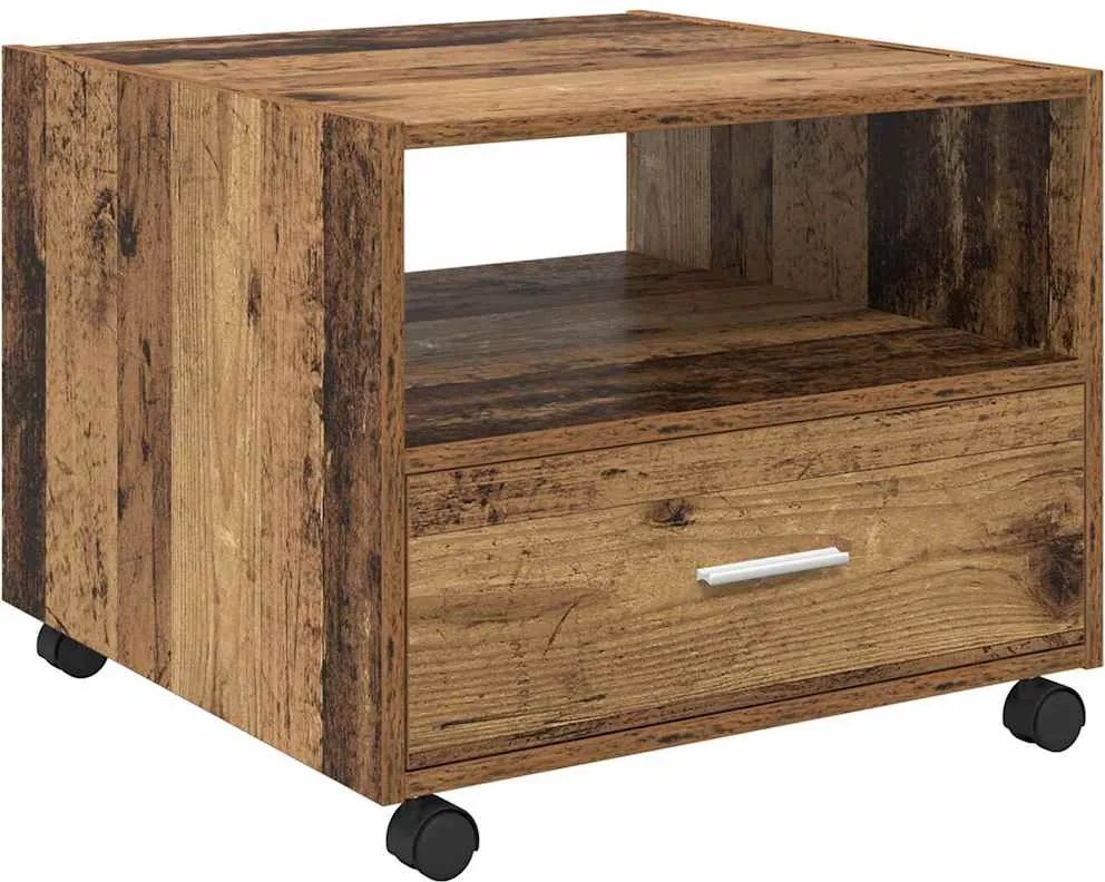 vidaXL Dohányzóasztal fiókkal Öreg fa 55 x 55 x 45 cm Faanyag