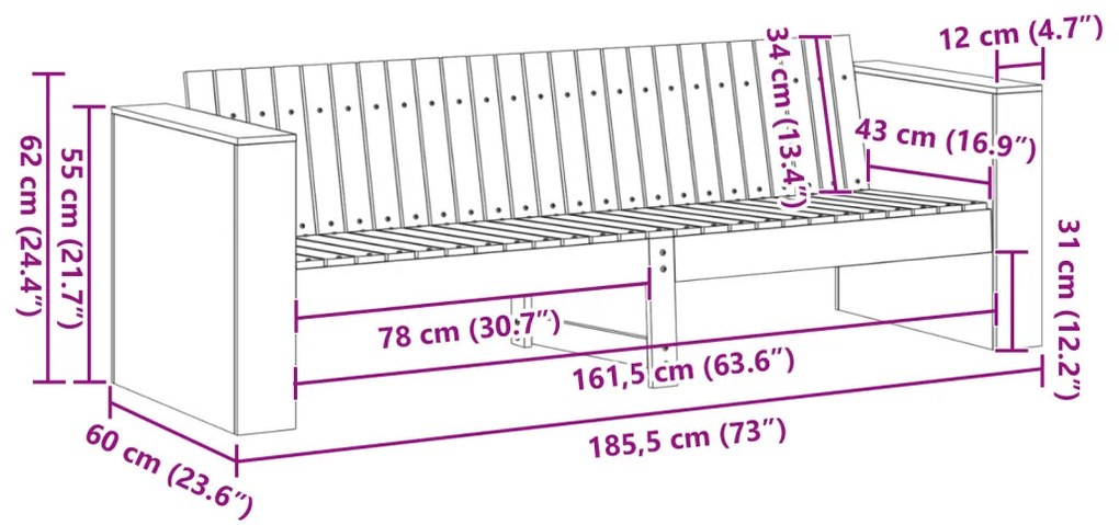 Kerti Kanapé 3 Személyes Természetes Tömör Fenyő Közepes Tartós