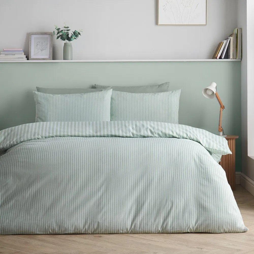Zöld egyszemélyes ágyneműhuzat 135x200 cm Epping Textured Stripe – Catherine Lansfield
