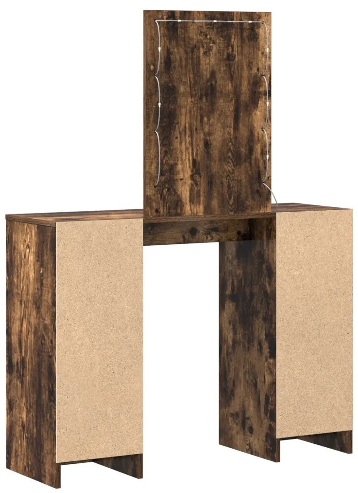 Fésülködőasztal LED Lámpákkal Füstölt Tölgy 102x33x135 cm