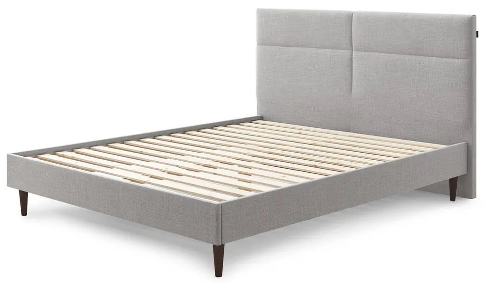 Világosszürke kárpitozott franciaágy ágyráccsal 180x200 cm Elyna – Bobochic Paris