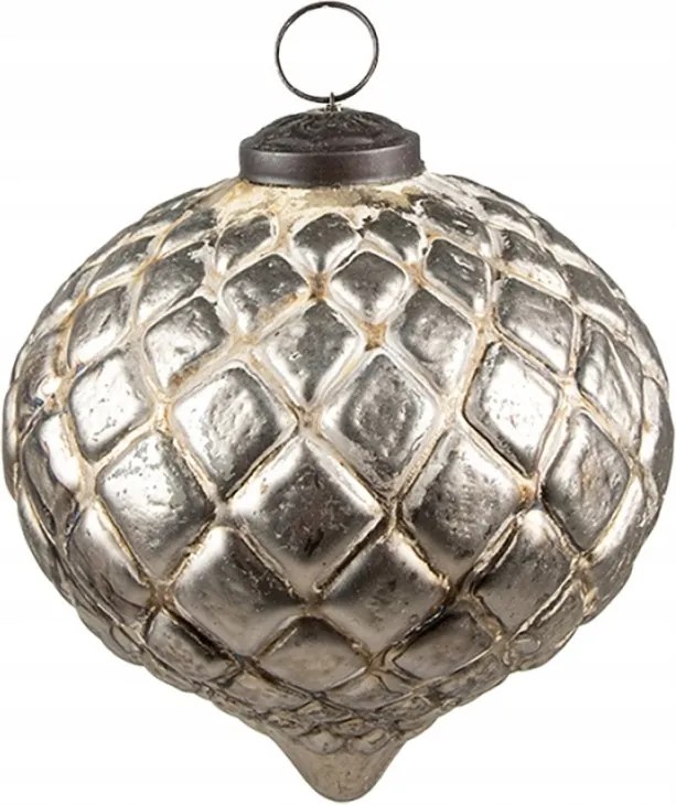 Ezüst antik üveg lombik karácsonyi díszítéssel 9x9x9 cm