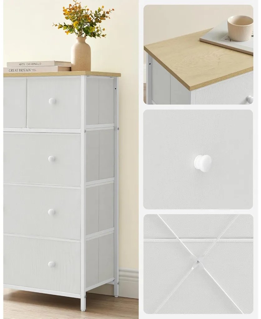 Tároló szekrény öt fiókkal, ruhás szekrény, fehér és tölgy 30 x 56 x 93 cm