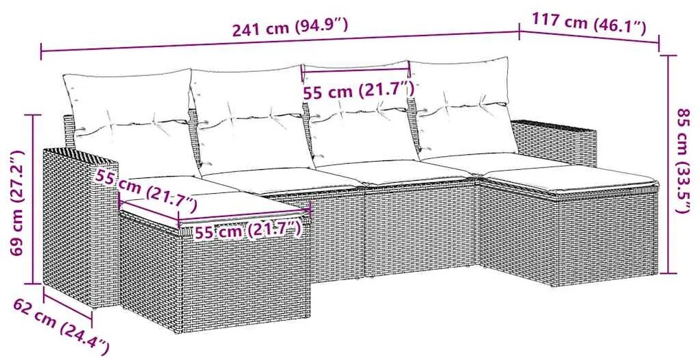 6 részes barna polyrattan kerti ülőgarnitúra párnával