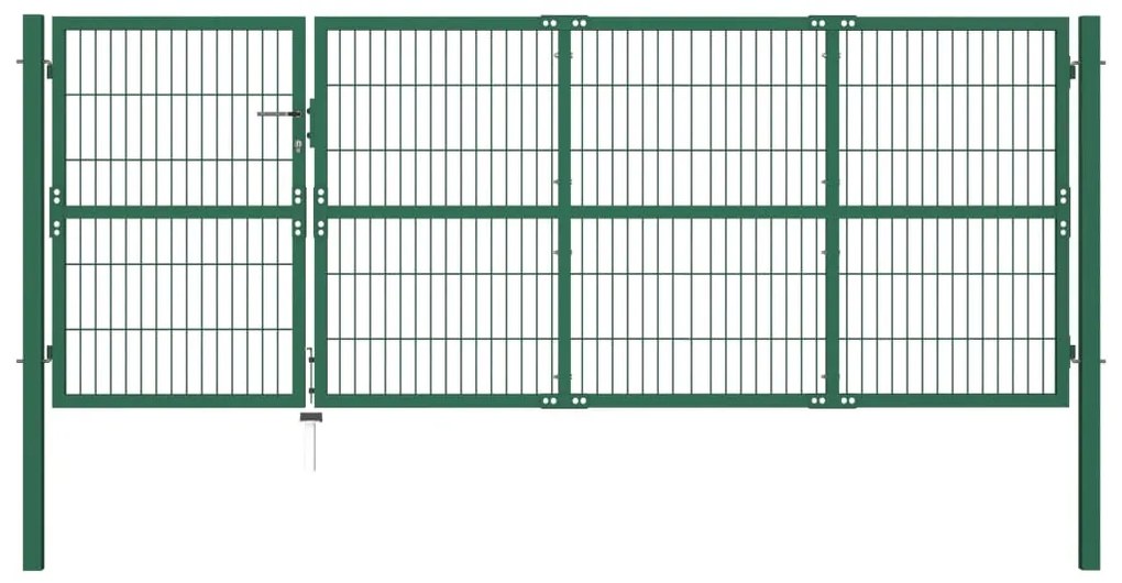 vidaXL zöld acélkerítés kerítéskapu oszlopokkal 350 x 120 cm