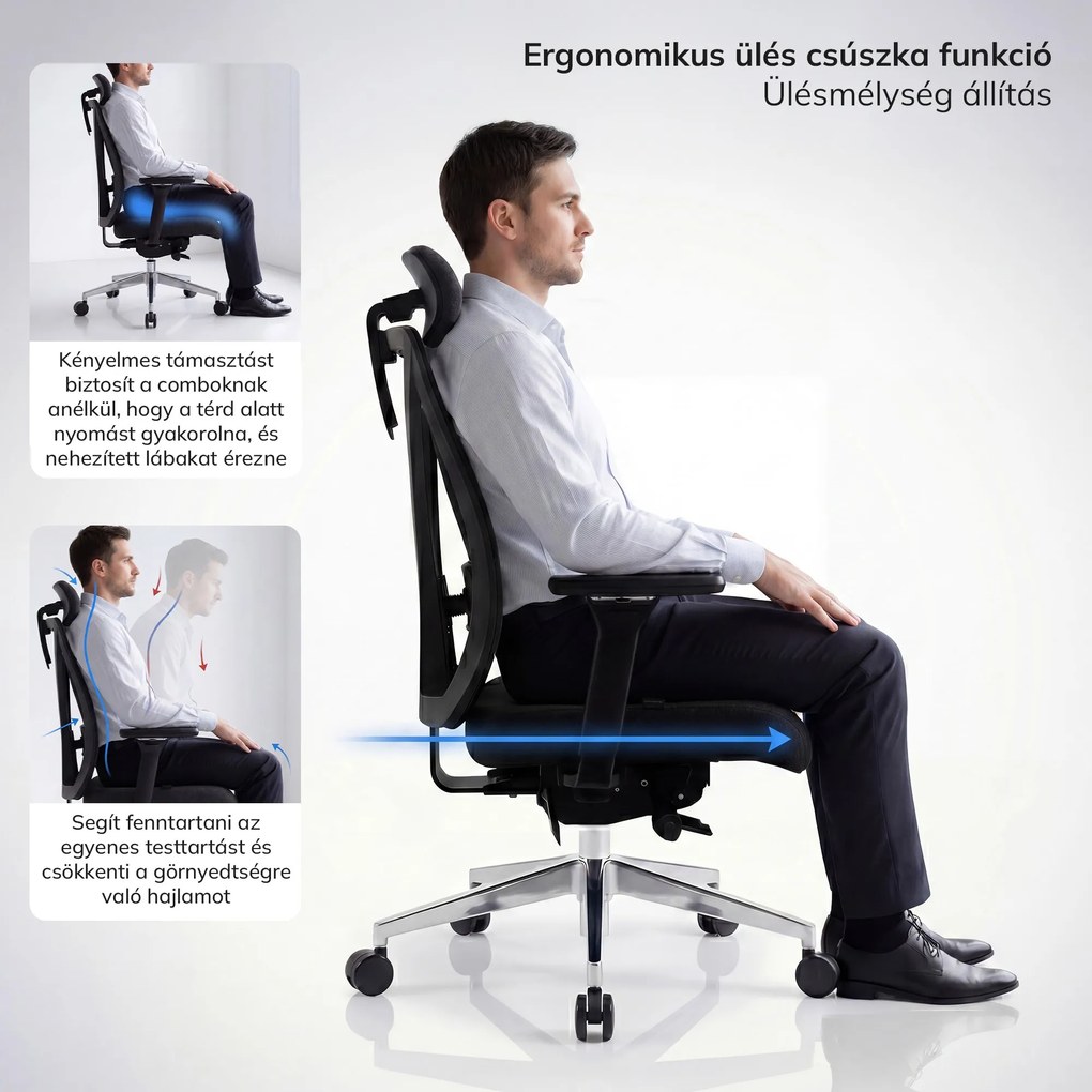 Ergonómikus, forgó irodai szék hálós háttámlával, fekete: VECTOR