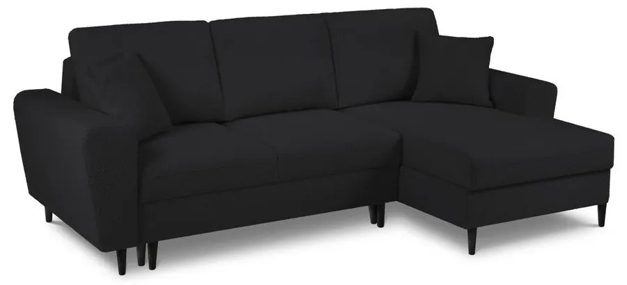 Fekete buklé kinyitható tárolóhelyes sarokkanapé (jobb oldali-heverő résszel) Kyoto – Cosmopolitan Design