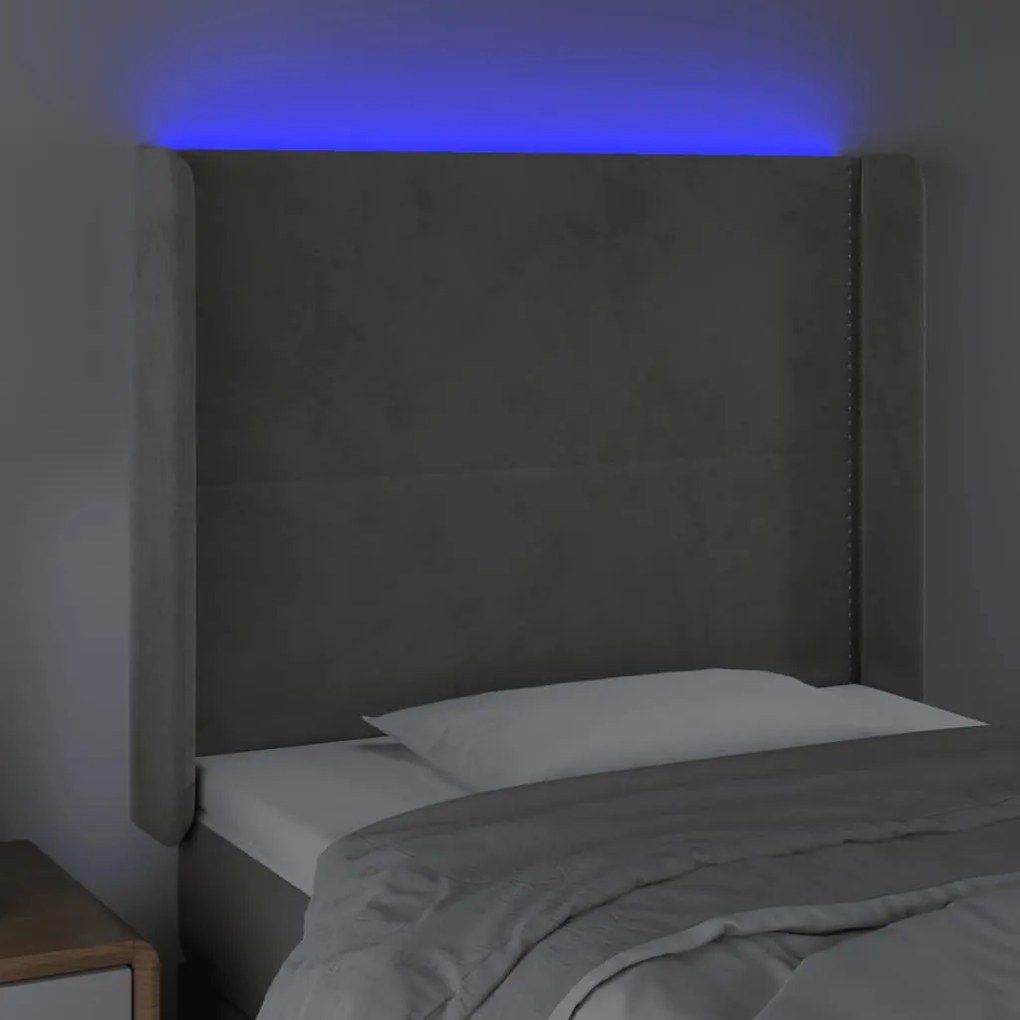 világosszürke bársony LED-es fejtámla 83x16x118/128 cm