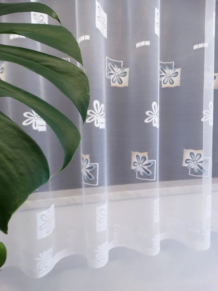 Mg Függöny 125/809 Fehér virágok Bézs kék 250x250cm Kész Szegély M