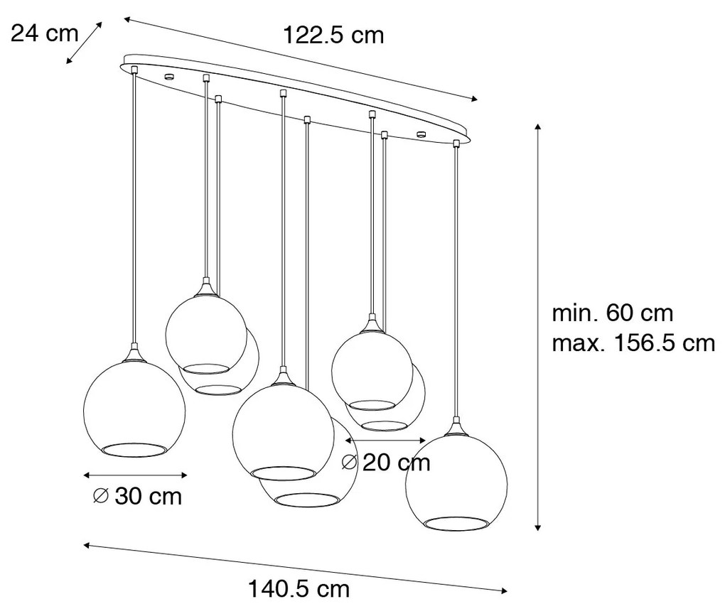 Okos függőlámpa sötét bronz színben, borostyánszínű ovális üveggel, 8 izzós, 8 Wifi G95-tel - Sandra