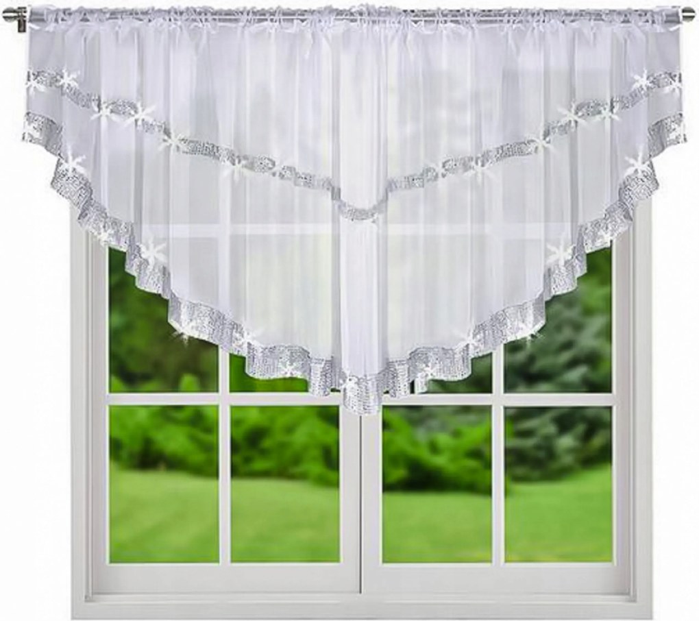 Rövid, kész függöny cirkóniákkal, 85x380 cm. Függönyök konyhába, függönyök flitterekkel.