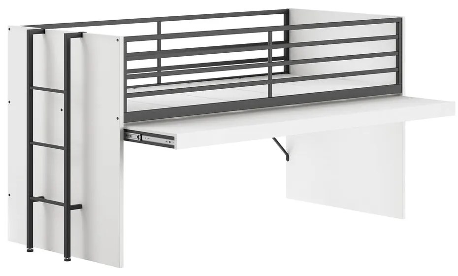 Fehér galéria gyerekágy íróasztallal, ágyráccsal 90x200 cm Sam – Vipack