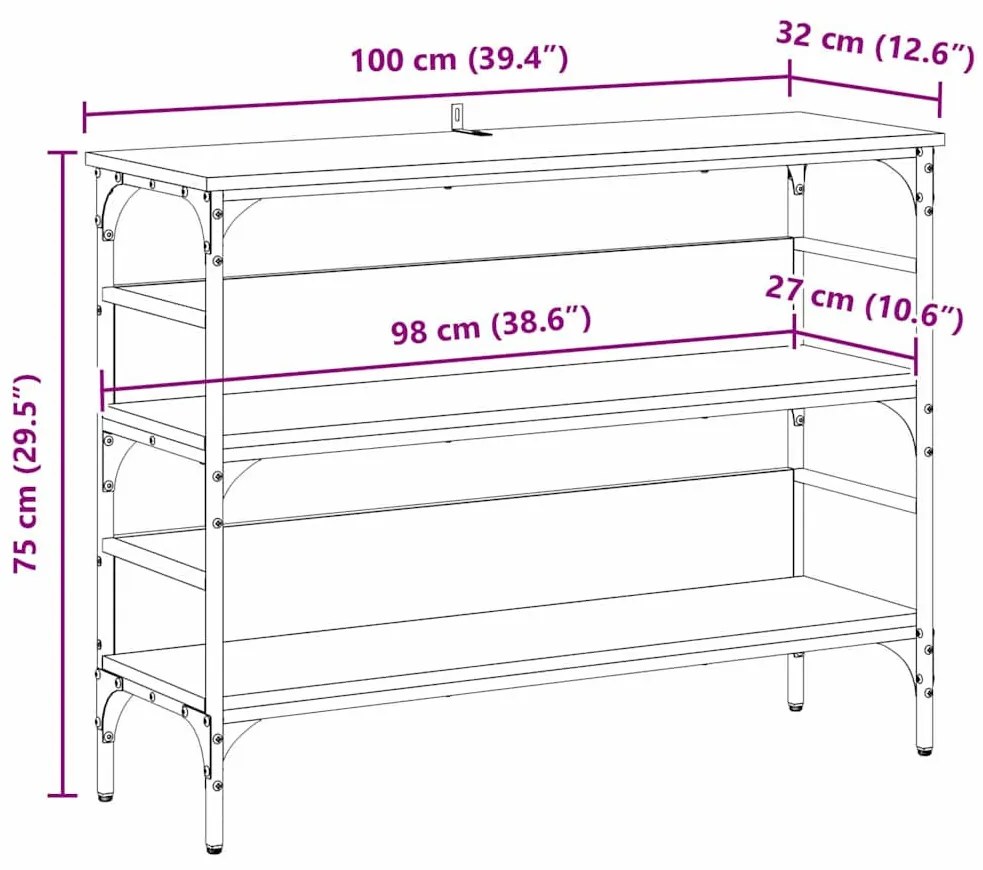 Konzolasztal polcokkal Musta tammi 100 x 32 x 75 cm Faanyag